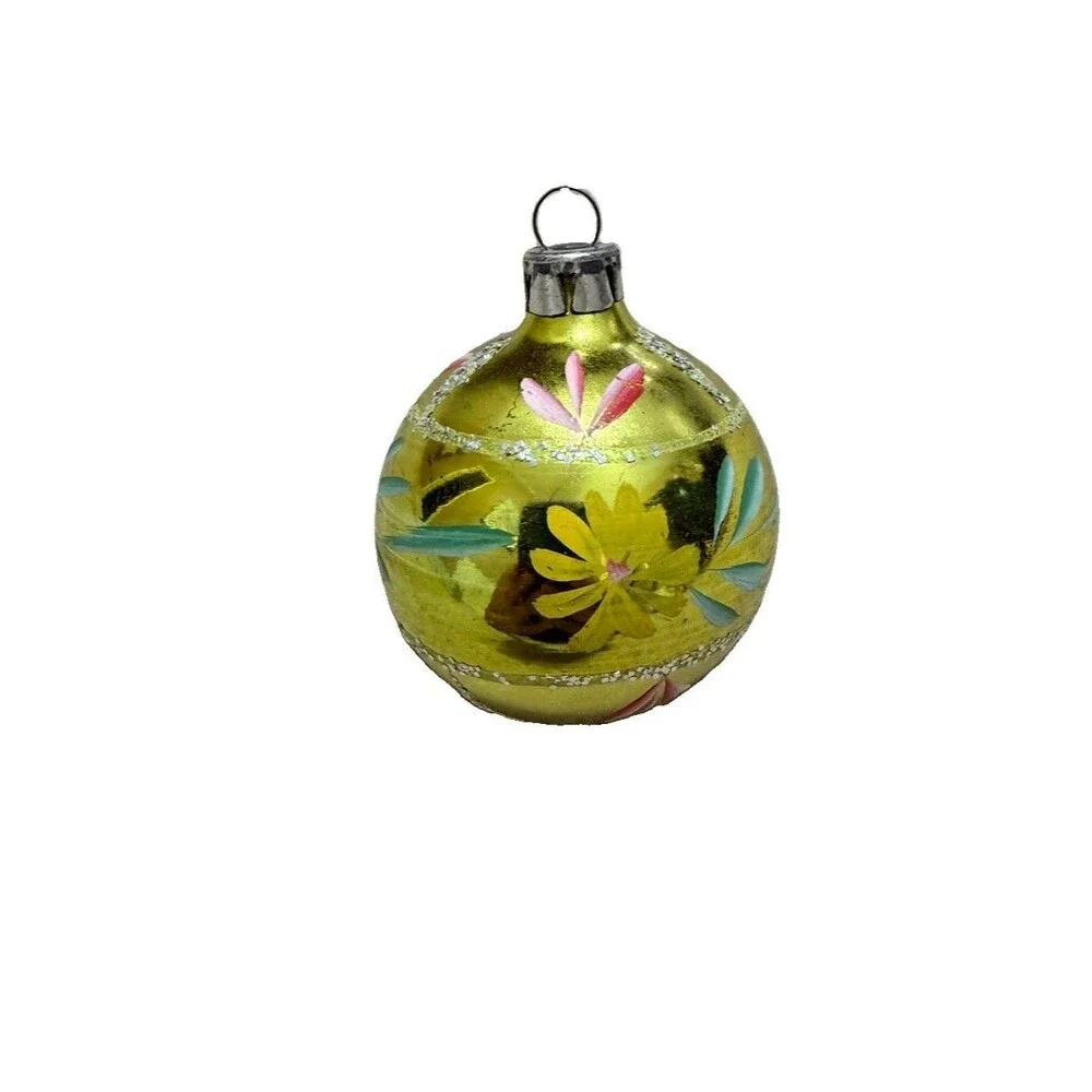 Vintage Ukrainian USSR Glass Christmas Ornament Fir Tree Hand Painted 2”